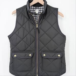 J.Crew Factory Puffer Vest Black Gingham Plaid Holiday Small Classic Preppy Chic